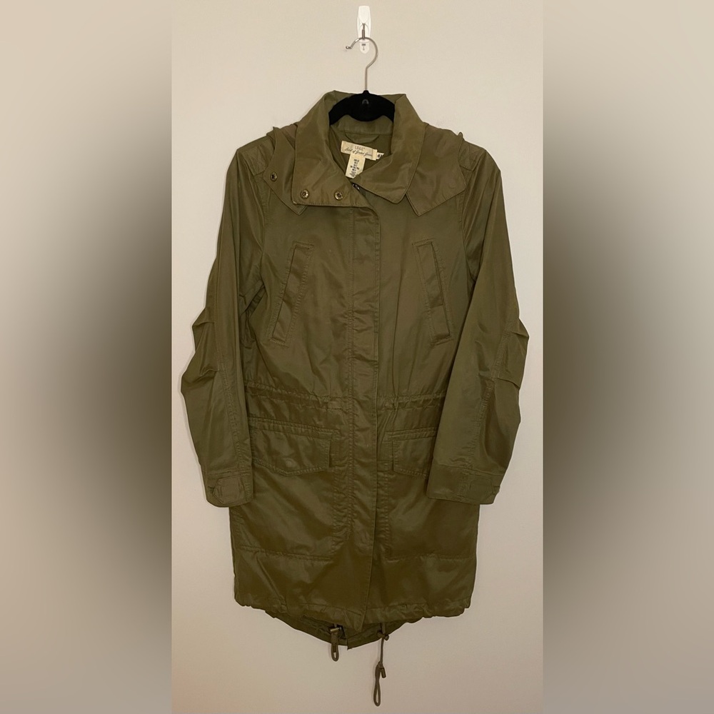 H&M L.O.G.G. Cinched Waist Parka, Green, Size 2, EUC